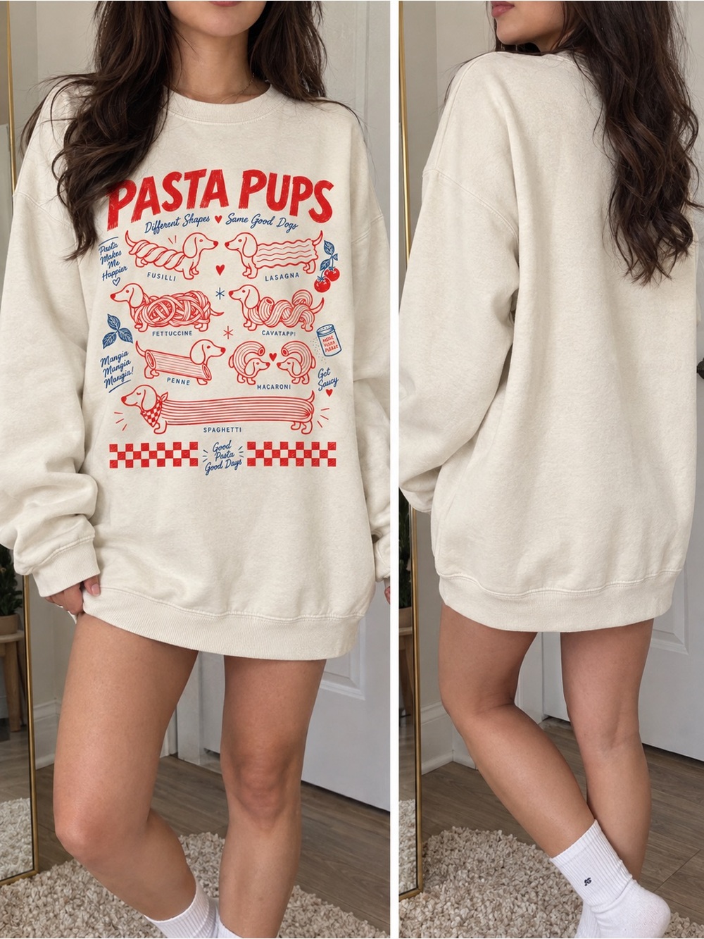Comfort Colors Cream 'Pasta Pups' Graphic Crewneck Sweatshirt